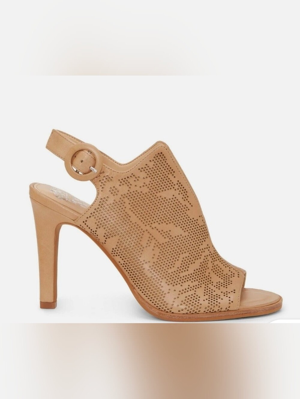 Vince Camuto Nattey2 Leather Laser Cut Peep Toe Slingback Heels Natural Nude Siz